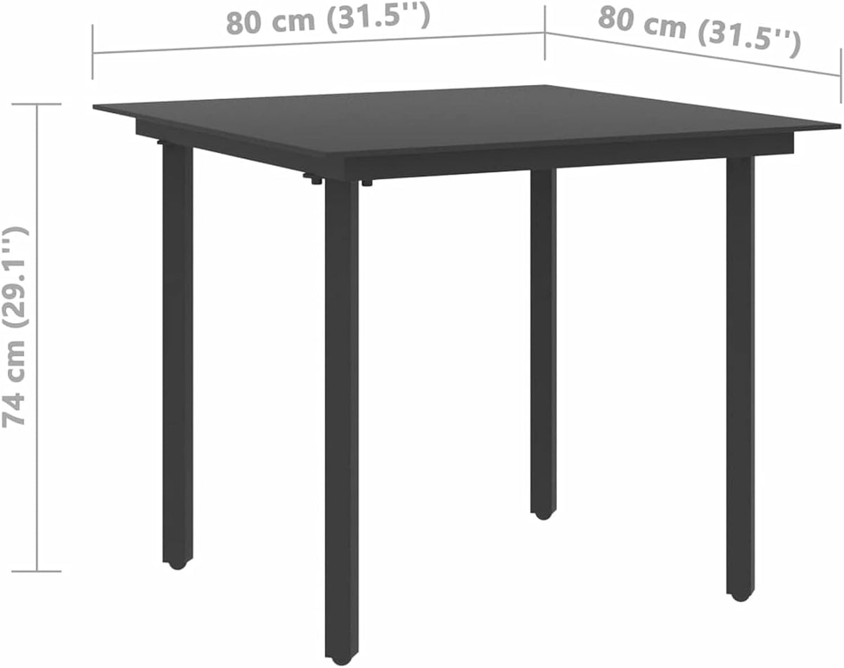 Tidyard Eetkamerset voor de tuin, 3-delig, tafel en stoelen, terras, balkon, buiten, PVC, rotan, zwart - QUORE
