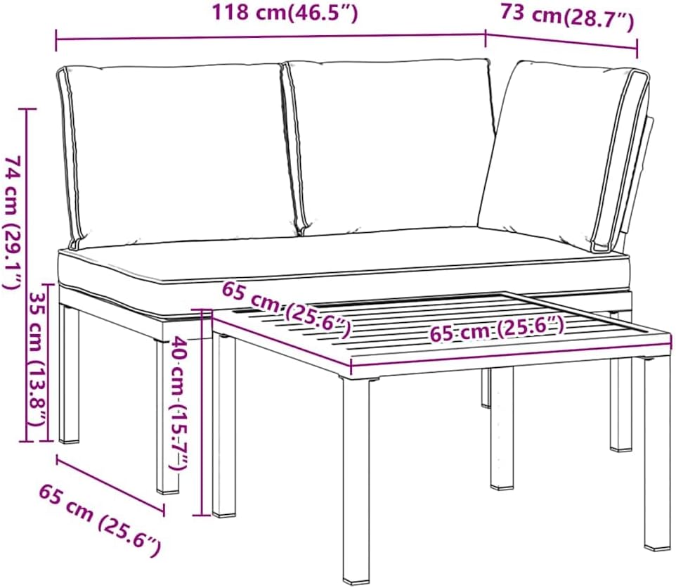 vidaXL 2-Piece Lounge Set with Cushions Aluminium Black, Garden Set, Garden Furniture, Patio Set, Garden Furniture, Lounge Sofa, Lounge Set Garden - QUORE