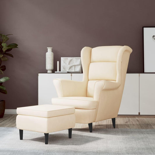 Fauteuil – Draaifauteuil – Relaxstoel – Oorfauteuil – Velvet Stof – Inclusief Voetenbankje – Luxe Creme