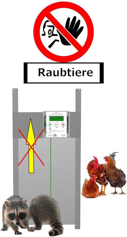 JOSTechnik Poultry House Butler PHB2-RB Frame Device with Self-Locking Chicken Flap, Organic 420 x 370 mm and Real Emergency Stop and Emergency Opening Function, Includes Control for Light, Heating