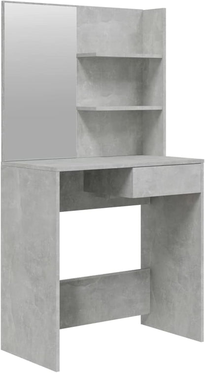 Make-uptafel met spiegel – Kaptafel – Schoonheidstafel – Make-up bureau – Dressing tafel – Stevig multiplex – Ruime opbergruimte – Beton grijs – 74,5x40x141 cm
