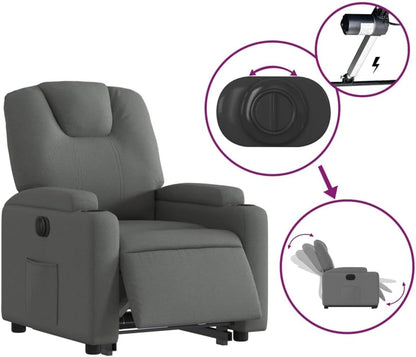 Kantelstoel Elektrisch – Relaxfauteuil – Lounge Stoel – Verstelbare Stoel – Relaxstoel – Donkergrijze Stof – Elektrische Verstelling – Opsta Functie