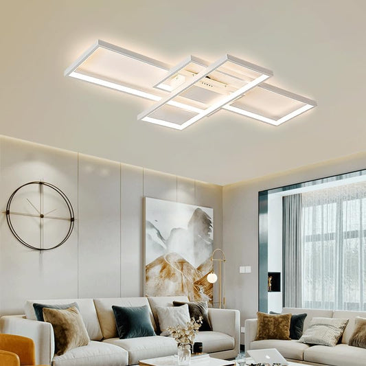 LED Plafondlamp, Moderne LED-Plafondlamp Wit 110cm met Afstandsbediening, Dimbaar Geometrisch Design Smart Lampen Woonkamer Plafond, Plafondverlichting voor Kantoor, Keuken, Slaapkamer
