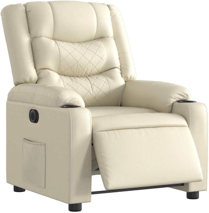 Relaxstoel – Elektrische Relaxstoel – Tv-Stoel – Ligstoel – Fauteuil – Crèmekleur – Kunstleer – Elektrisch Kantelsysteem – Maximaal 135 Graden Ligfunctie