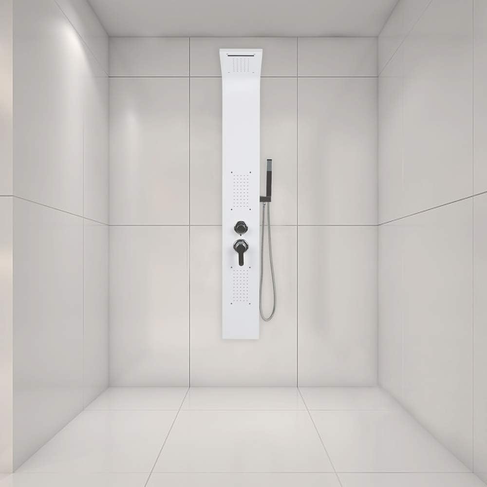 Douchepaneel – Douchepaneel Met Mengkraan – Douchewand – Regendouche – Massagedouche – 5 Functies – 304 Roestvrij Staal – 140 cm Hoog – Wit Gehard Polijstproces