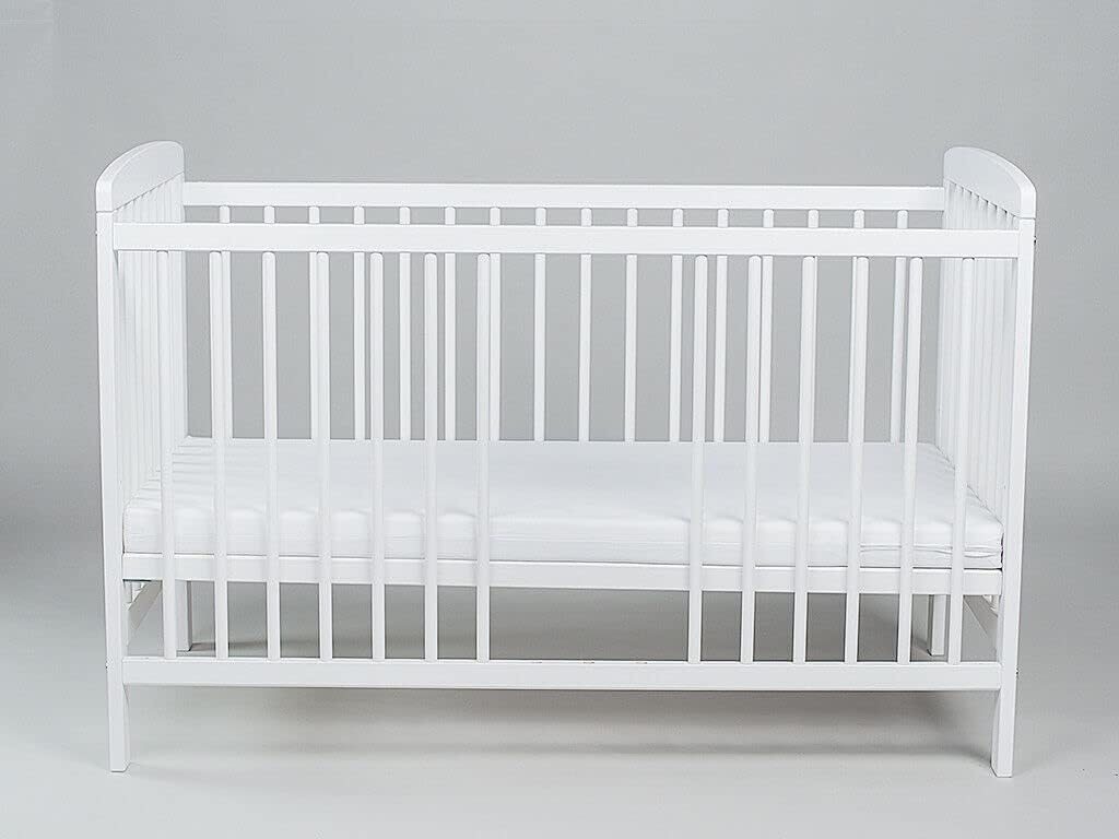 Cot JOSE White 120 x 60 cm - Cot with slatted frame 3 levels adjustable in height - Lacquered pine - QUORE