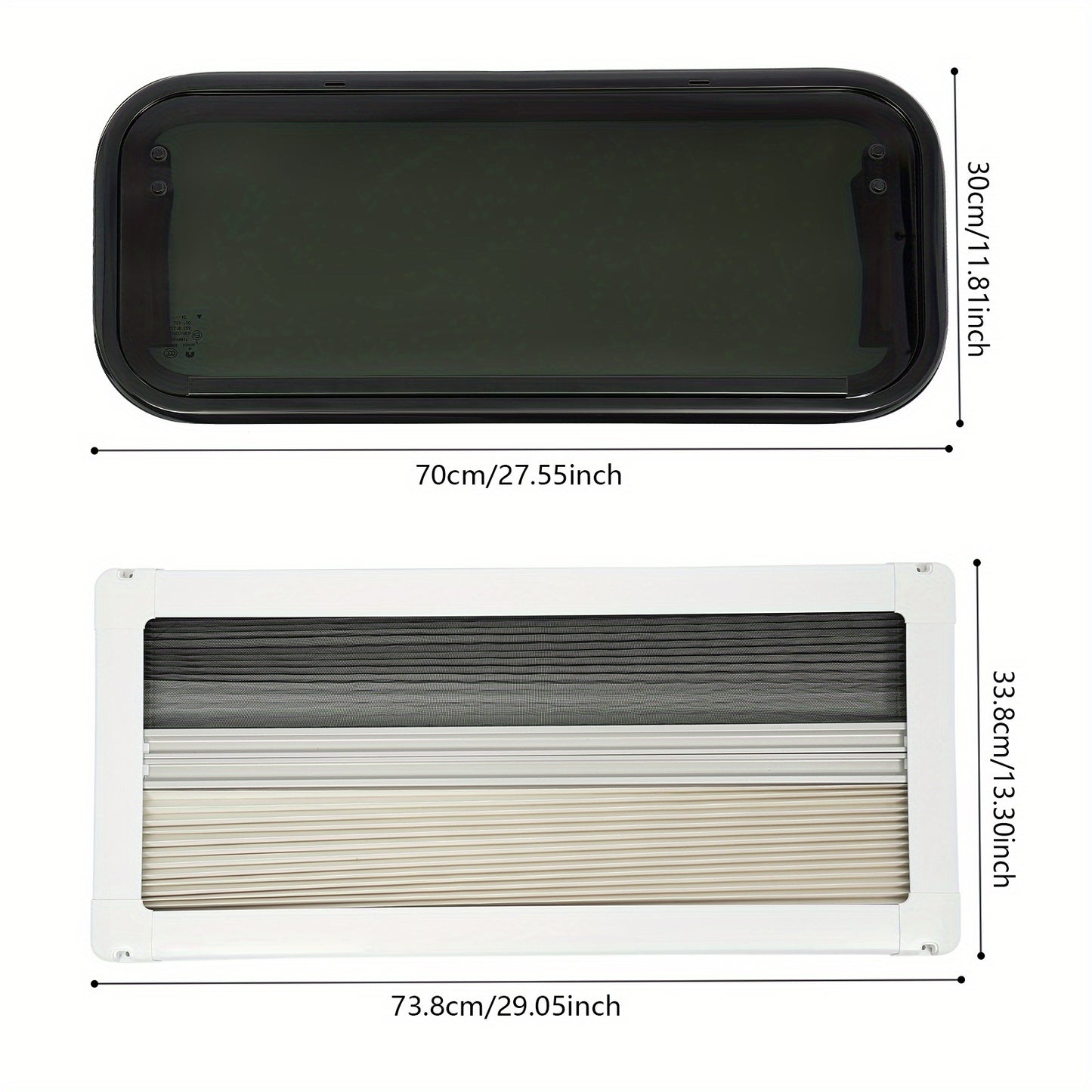 Caravanraam – Camperraam – Uitzetraam – Schuifraam – Zijraam – Aluminium Frame – Zwart Gehard Glas – 85° Verstelbaar – Ventilatieraam 70x30 cm