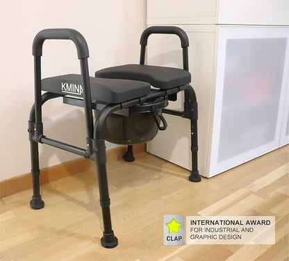 KMINA - Handicap Toiletstoel voor Ouderen met Verstelbare Zitting (180 kg), Stevige Toiletcommode voor Senioren in Hoogte Verstelbaar, 3 in 1 Toiletstoel met Emmer, Toiletcommode - Made in Europe