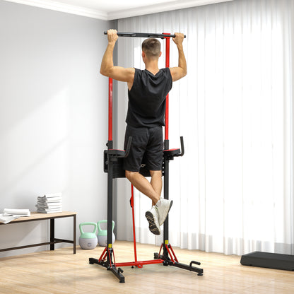 Pull-up Bar – Optrekstang – Dips Station – Fitness Rek – Trainingsstation – Inklapbaar – Verstelbare Hoogte 127-223 cm – Staal Zwart/Rood