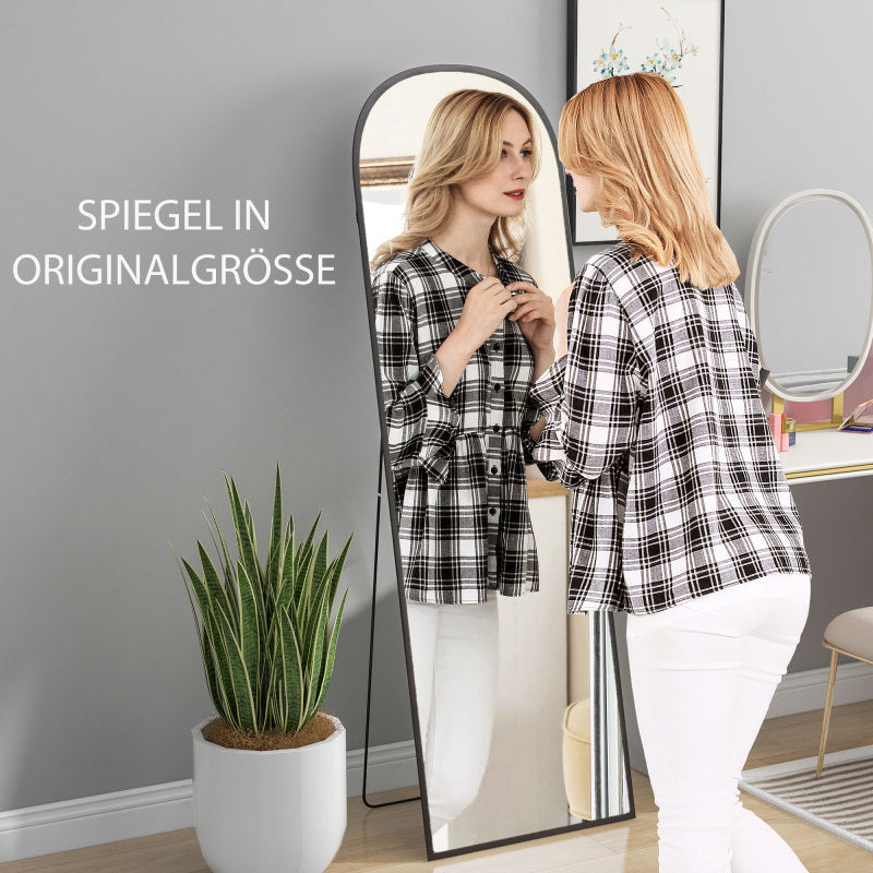 Full Body Spiegel – Volledige Lengte Spiegel – Staande Spiegel – Wandspiegel – Zwarte Aluminium Spiegel – 161,5 cm Hoog – Explosievrij Glas & Inklapbare Standaard