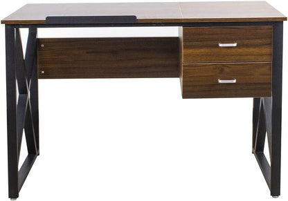 BAKAJI Bureau met laden, 2 laden en kantelbaar tafelblad, voor de werkplek, computer, frame van metaal en tafelblad van MDF-hout, interieur, thuis, kantoor, 110 x 75 x 55 cm (gietijzer)