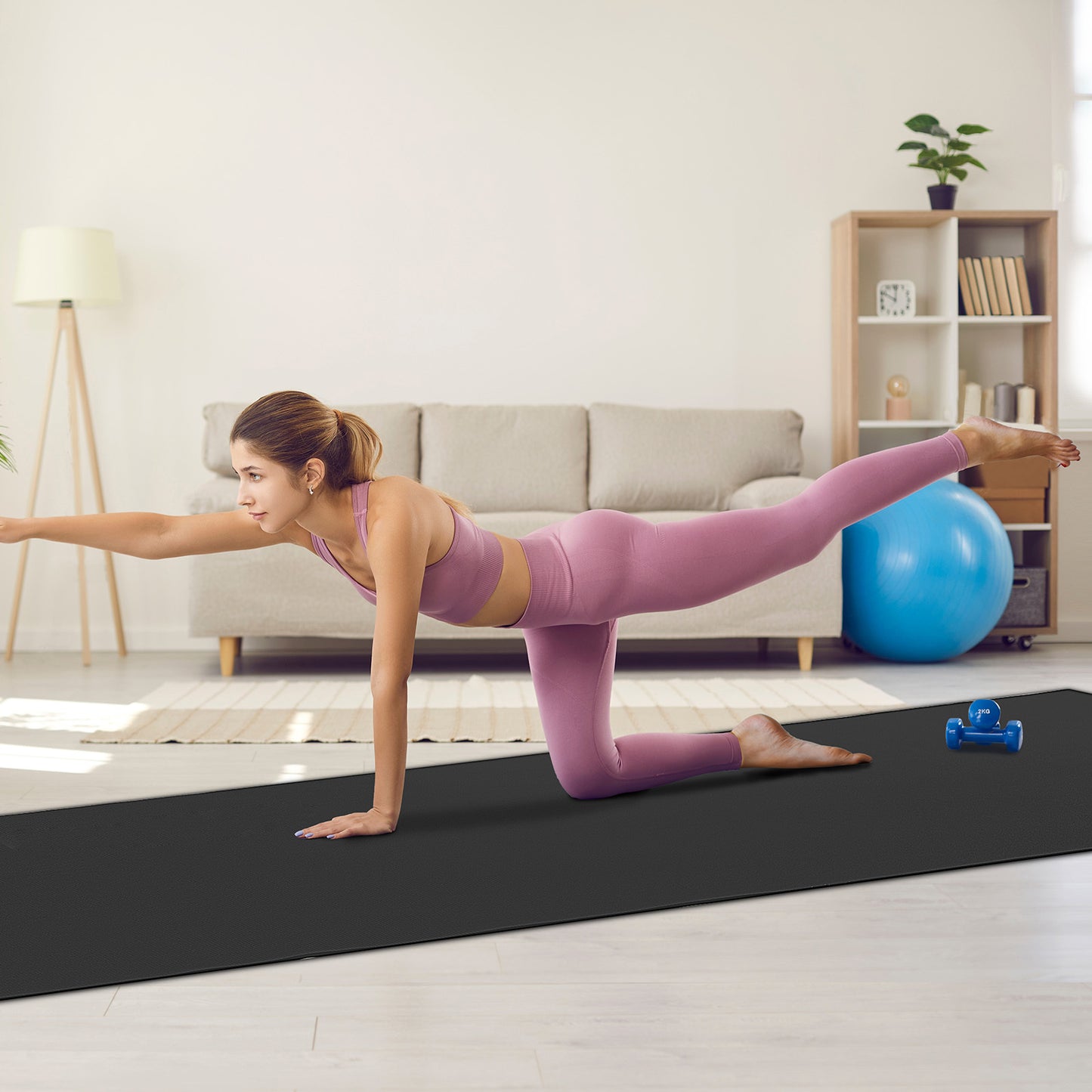 Fitnessmat – Yogamat – Pilatesmat – Workoutmat – Trainmat – Extra Groot 12x6ft – Antislip PVC 7mm Dikte