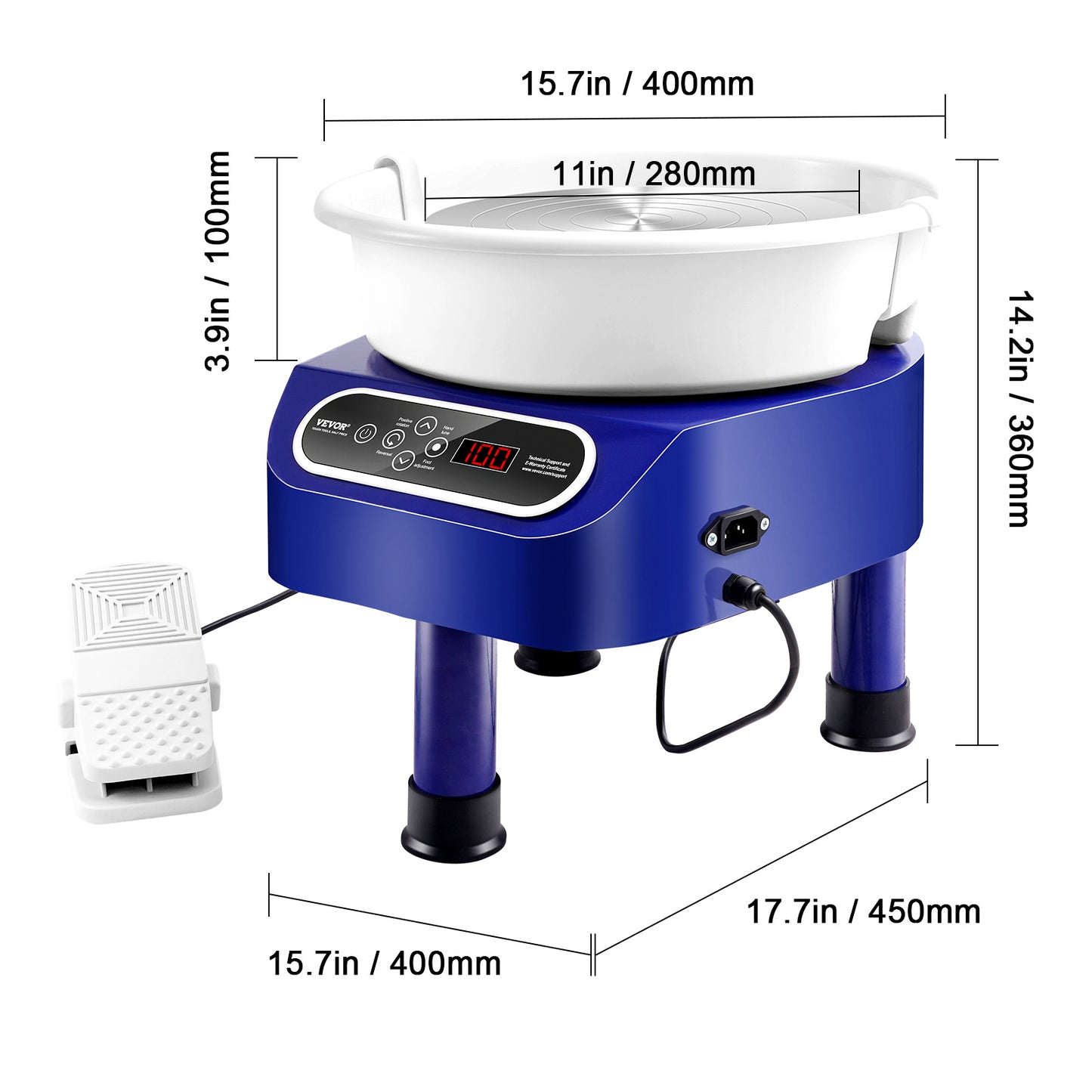 Keramiek Draaibank – Pottenbakkersschijf – Aardewerk Machine – Clay Wheel – Pottenbakmachine – 28 cm Werkoppervlak – 450W Krachtige Motor – Blauw