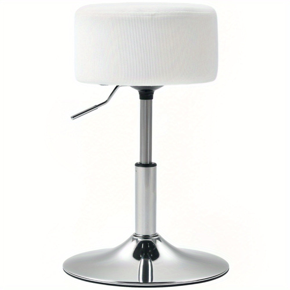 Barstoel – Barkruk – Barstoel Kruk – Keukenstoel – Barstoel Met Voetensteun – Verstelbaar 52-66 cm – 360° Draaibaar Corduroy Wit