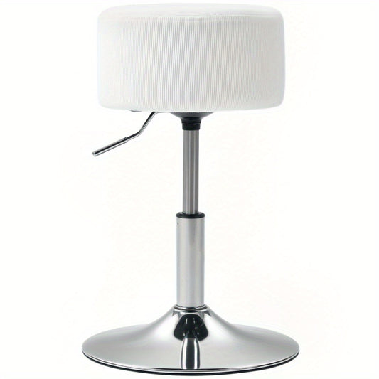 Barstoel – Barkruk – Barstoel Kruk – Keukenstoel – Barstoel Met Voetensteun – Verstelbaar 52-66 cm – 360° Draaibaar Corduroy Wit