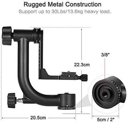 Andoer Zwaar Duty Gimbal Hoofd Statief Met Arca Swiss Quick Release Plaat Aluminium Statief Hoofd Dslr Max. Belasting 30lbs/13.6Kg