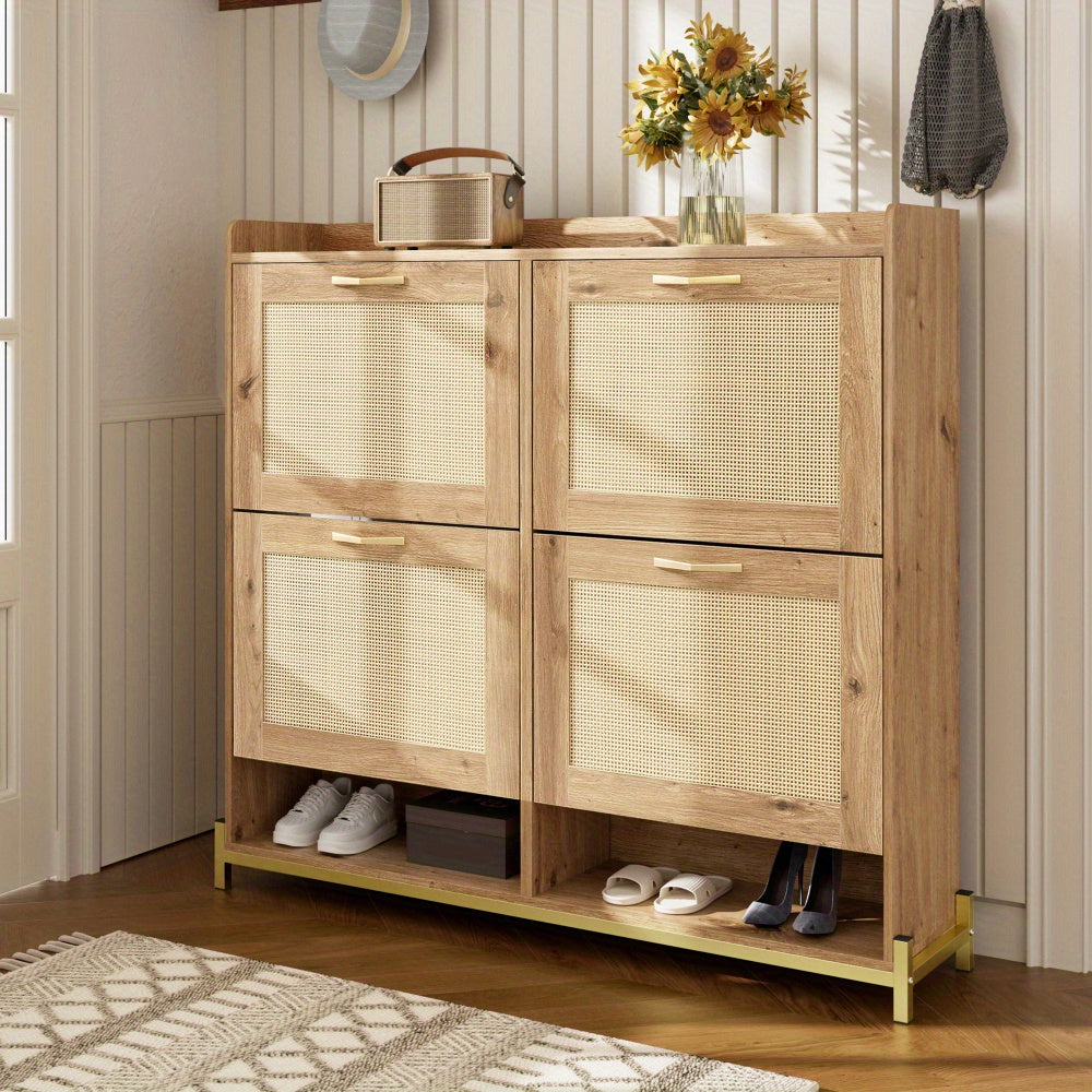 Shoe Cabinet, Elegant Shoe Cabinet - 4 Doors, Metal Frame and Top Shelf Provide Stylish and Organised Storage, Maximising Vertical Storage Space Without Taking up Too Much Floor Space, to Meet Your Different Needs