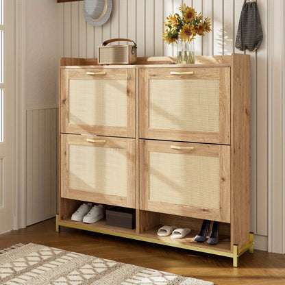 Shoe Cabinet, Elegant Shoe Cabinet - 4 Doors, Metal Frame and Top Shelf Provide Stylish and Organised Storage, Maximising Vertical Storage Space Without Taking up Too Much Floor Space, to Meet Your Different Needs