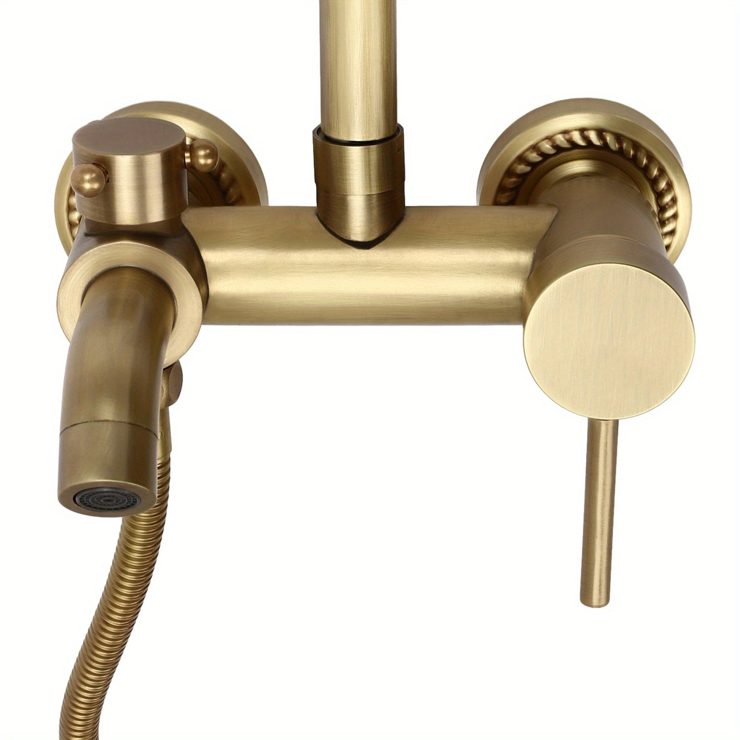 1 Set Antique Brass Shower System - Heavy-Duty Brass & Wall-Mounted Rain Shower Head with Handheld Attachment, 3-Spray Modes (Rain/Handheld/Combination), Fit for Modern Bathroom, Vintage Bath Set for Hot & Cold Water