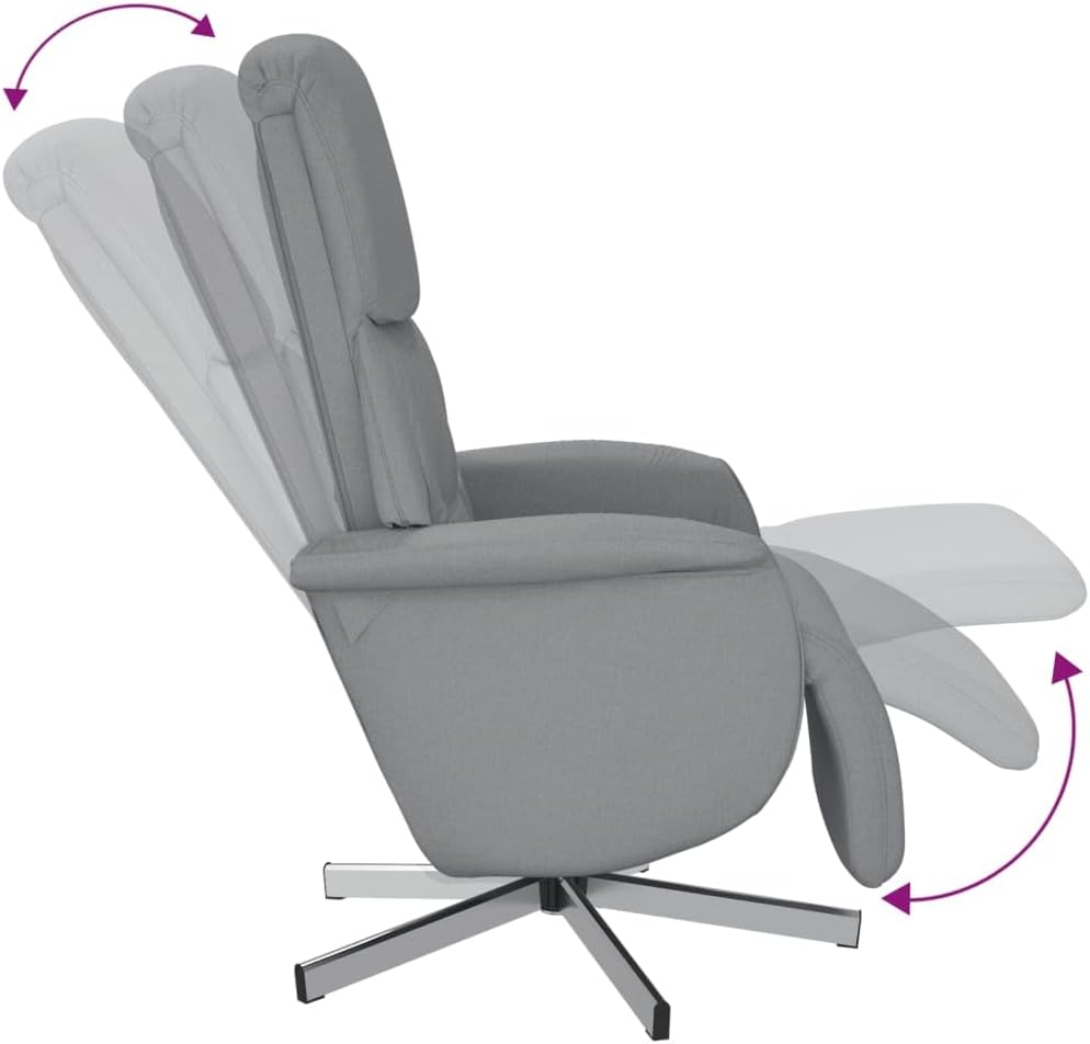 Relaxfauteuil – Verstelbare Fauteuil – Leunstoel – Draaifauteuil – Relaxstoel – Lichtgrijs – 360° Draaibaar – Handmatig Verstelbare Rugleuning en Voetensteun