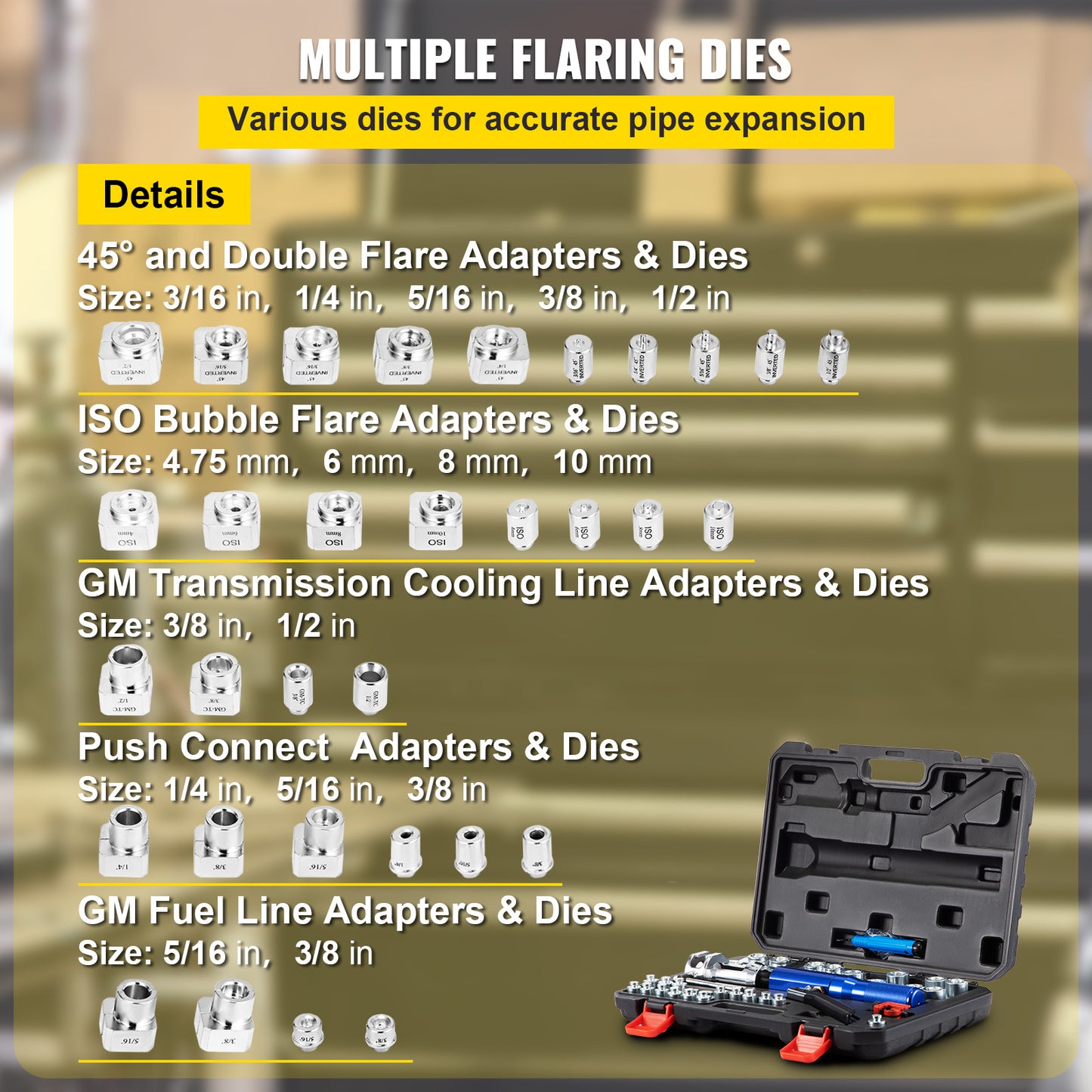 Hydraulische Flaring Tool Set – Remleiding Gereedschap – Buisverbuiger – Dubbele Flare Tool – Koperen Buis Flaring – 32-delige Set – Hydraulische Kracht – Geschikt Voor 3/16" Tot 1/2" Buizen