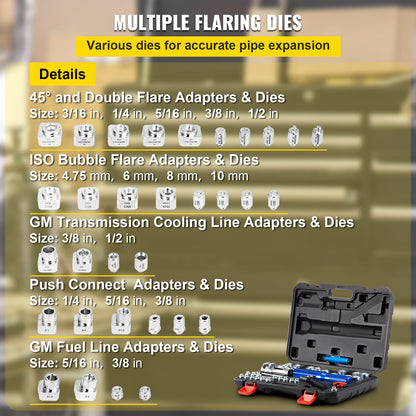 Hydraulische Flaring Tool Set – Remleiding Gereedschap – Buisverbuiger – Dubbele Flare Tool – Koperen Buis Flaring – 32-delige Set – Hydraulische Kracht – Geschikt Voor 3/16" Tot 1/2" Buizen