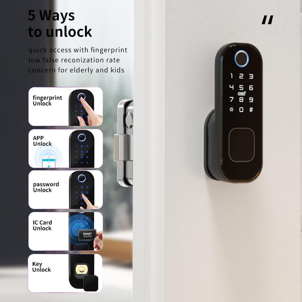 Wolf Guard waterdicht slim slot, wifi-slot 5-in-1 wachtwoord, voor vingerafdrukherkenning, app, ondersteuning Alexa en Google Assistant voor deurbeveiliging