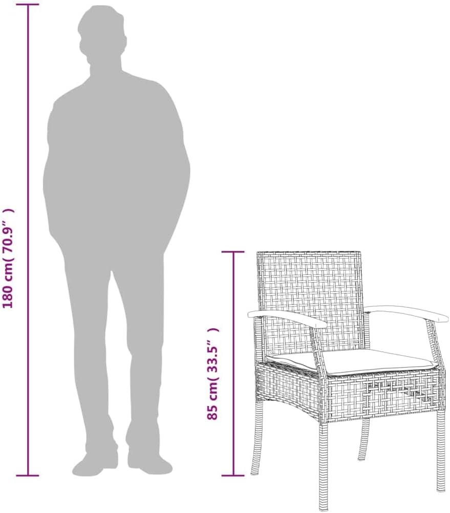 vidaXL 3-Piece Bistro Set with Cushions Poly Rattan and Acacia Wood Grey, Lounge Set, Garden Lounge Set, Outdoor Lounge Set, Garden Set, Patio Set, Garden Set Lounge - QUORE