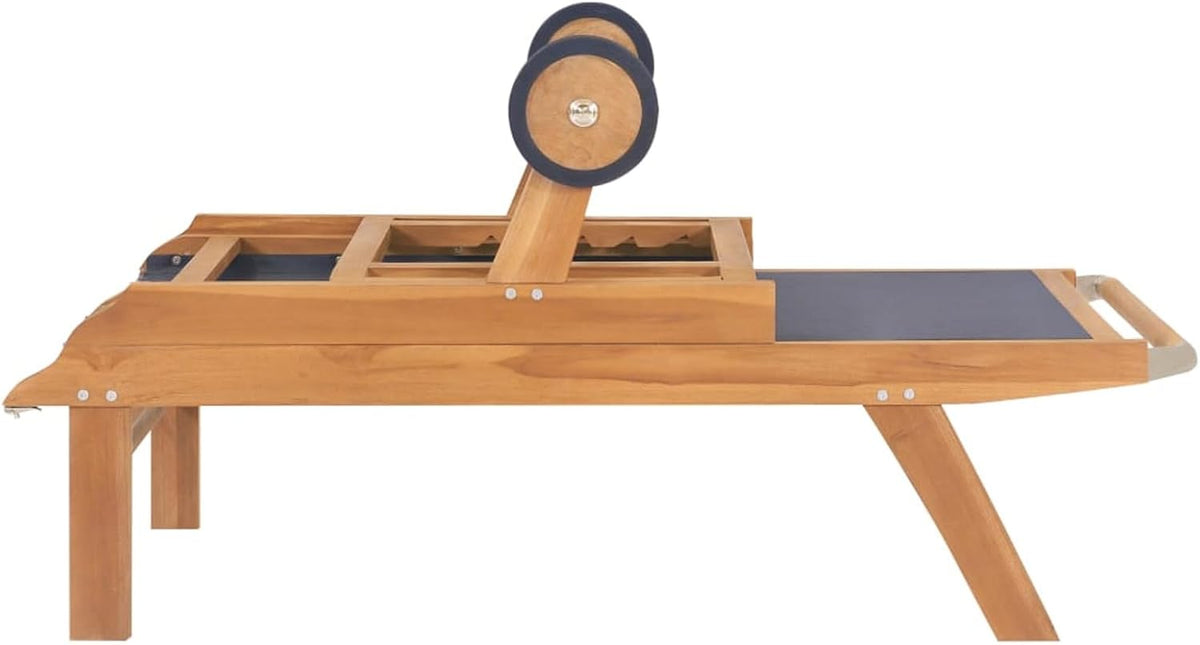 Gecheer P44668 Folding Sun Lounger with Wheels Made of Solid Teak Textile Professional Outdoor Sun Lounger Garden Lounger Sun Lounger Sun Lounger - QUORE