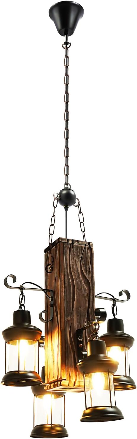 Vintage Lighting Pendant Lamp Wood 4 E27 Lamps Industrial Pendant Light Chandelier Creative Retro Lamp Pendant Lamp Dining Room for Living Room Loft Kitchen Cafe Decoration