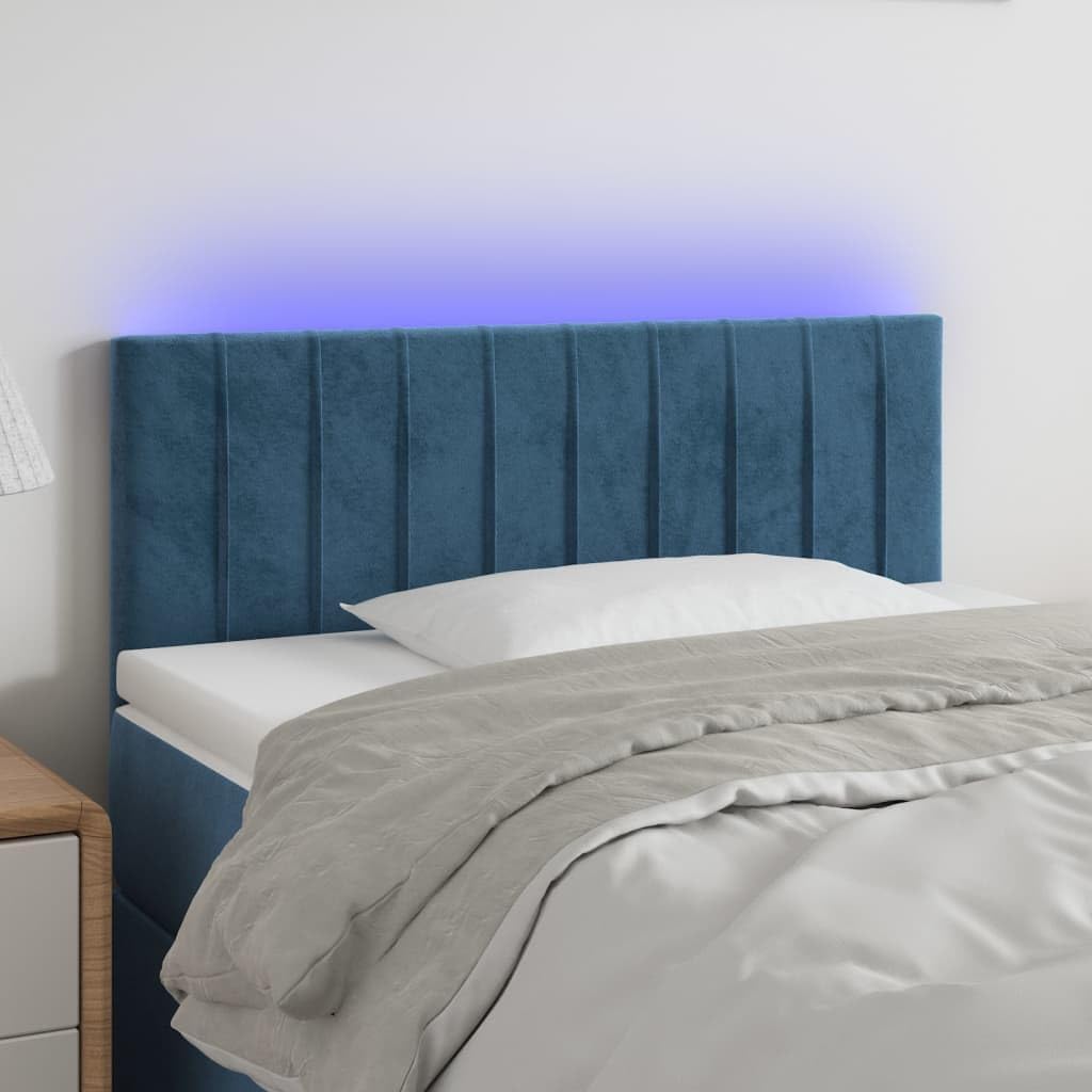 Hoofdbord – Bedbord – Houten Hoofdbord – Bed Accessoire – Slaapkamermeubel – Donkerblauw Velvet – Verstelbare Hoogte – Ingebouwde LED Verlichting