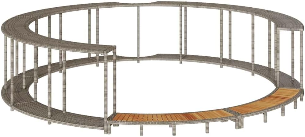 Pool & Spa Hot Tub Surround with Storage and Wooden Step Grey Poly RattanHome & Garden - QUORE