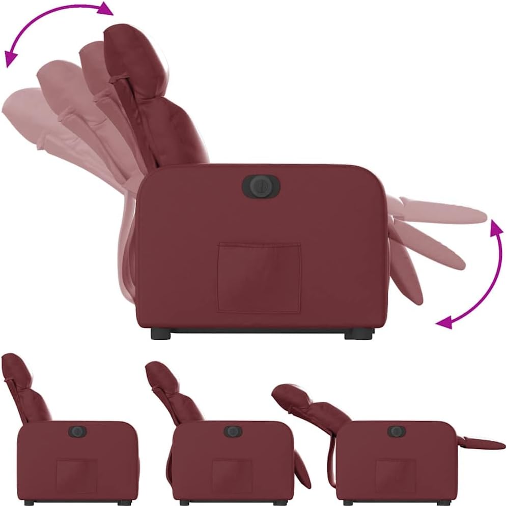 Relaxstoel Met Opstahulp – Elektrische Relaxstoel – Tv-Stoel – Ligstoel – Relaxfauteuil – Wijnrood Kunstleer – Elektrisch Kantelsysteem – Automatische Ligfunctie 135°