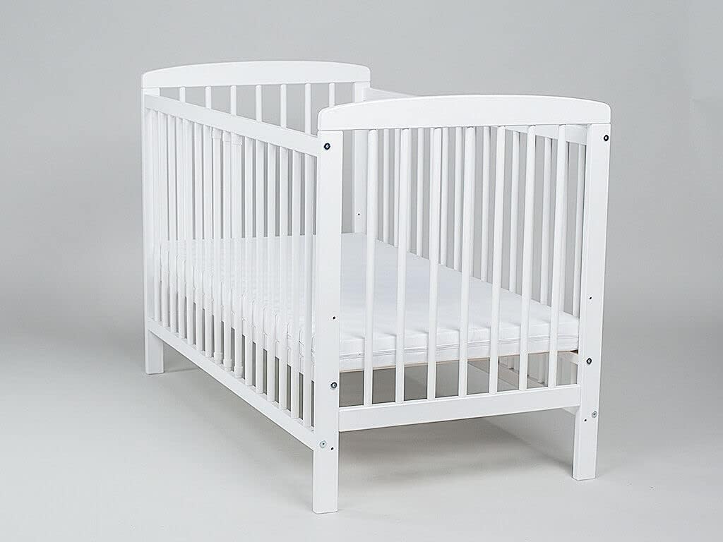 Cot JOSE White 120 x 60 cm - Cot with slatted frame 3 levels adjustable in height - Lacquered pine - QUORE