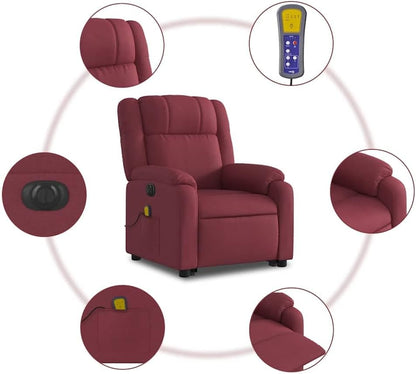 Elektrische Massagestoel – Sta-op Stoel – Relaxfauteuil – TV Fauteuil – Verstelbare Ligstoel – Wine Red Stof – Elektrische Kantelfunctie – 6-Punts Massage