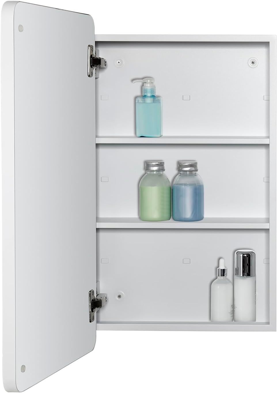 Fundin Spiegel medicijnkast voor badkamer - metalen omlijst ronde hoekdeur, verstelbare planken, mat wit, opbouwmontage, wandmontage, 38 x 65 cm