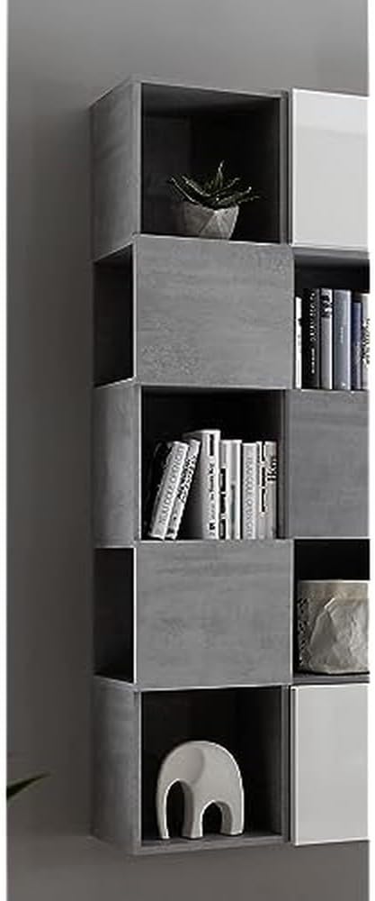 Wandkast Betonlook – Hangkast – Opbergkast – Vakkenkast – Boekenkast – 33 x 158 x 35 cm – Max. 5 kg Per Plank