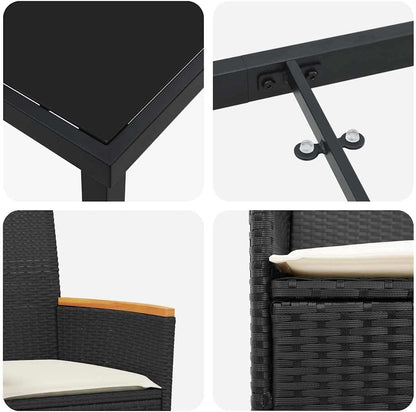 Tuin Eettafelset – Tuinset – Buitenmeubels – Terras Set – Eetset – Duurzaam poly Rattan – Comfortabele Kussens Met Houten Armleuningen
