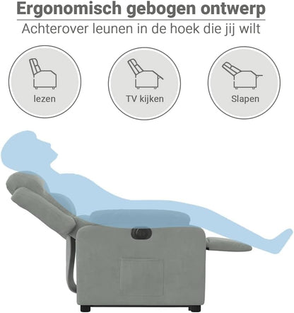 Elektrische Relaxstoel – Sta-Op Stoel – Verstelbare Fauteuil – Elektrisch Ligstoel – Relaxfauteuil Lichtgrijs – Sta-Op Functie – Fluwelen Bekleding