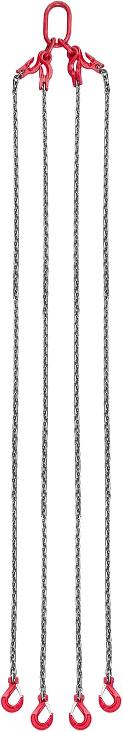 VEVOR Chain Sling, 10 mm x 3 m Lifting Chains with 4 Leg Grippers, Heavy Duty G80 Alloy Steel Lifting, 10.4 Ton Capacity, Adjustable Motor Chain, Hoist Lifts for