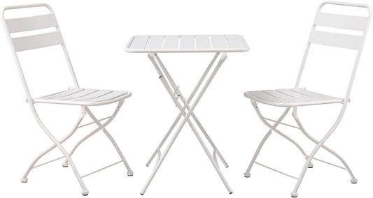 Estosa Tuintafelset + 2 stoelen van aluminium in verschillende kleuren, robuust en duurzaam, gemakkelijk inklapbaar, met rubberen voetjes (wit)