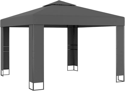 Gecheer Double Roof Pavilion with LED Strips Pergola for Garden, Patio, Sunroof, Parasol, Tent, Gazebo, Party, Anthracite, 3 x 3 m - QUORE