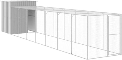 vidaXL Chicken coop with run 165x866x181cm galvanized steel gray - QUORE
