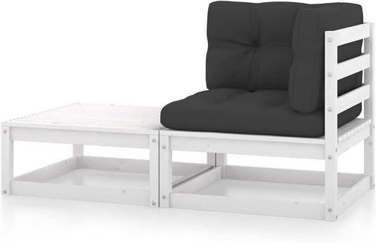 Gecheer 2 Piece Garden Lounge Set with Cushion, Garden Furniture Set, Wood Seating Group, Sofa, Lounge, Garden Set, Garden Bench, Corner, Ottoman, Solid Pine - QUORE