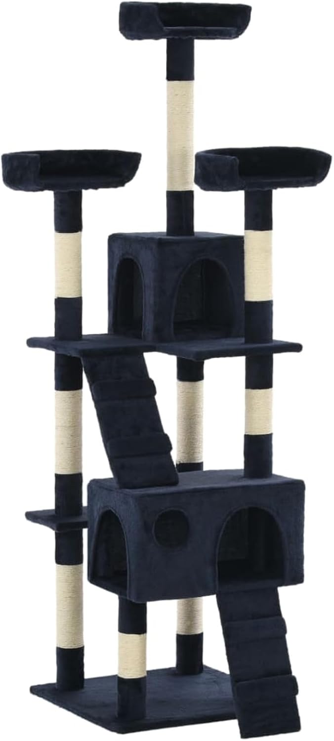 Krabpaal – Kattenkrabpaal – Kattenboom – Krabmeubel – Kattenhuis – Met Sisal Kolommen – 170 cm Hoog – Zacht Pluche – Blauw