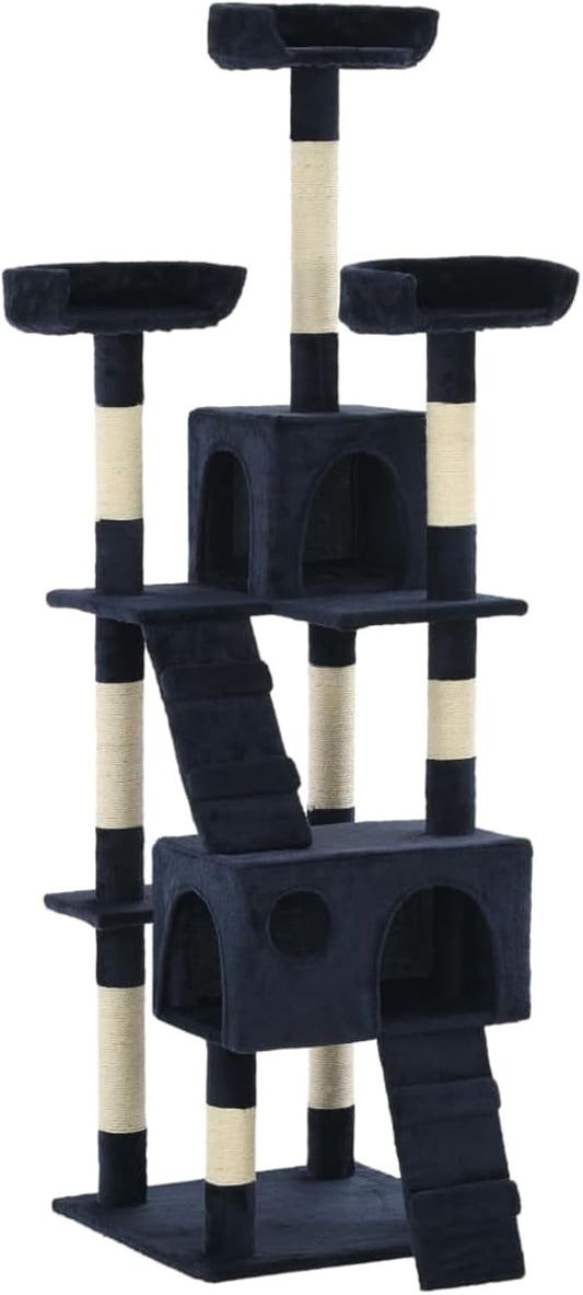 Krabpaal – Kattenkrabpaal – Kattenboom – Krabmeubel – Kattenhuis – Met Sisal Kolommen – 170 cm Hoog – Zacht Pluche – Blauw