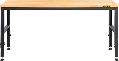 VEVOR Workbench 1550 x 508 mm Workshop Table, Height Adjustable 688-910 mm, Capacity 900 kg, Includes Power Connections, Hardwood Surface, Metal Frame and Foot Pads, Ideal for Garage,