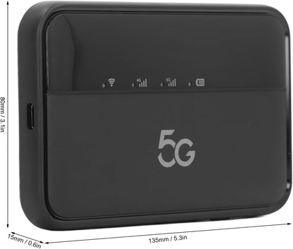 5G WiFi Mobiele Hotspot voor op Reis, 16 Aangesloten Apparaten, 10.000 MAh Type C Opladen, Draagbaar WiFi 6-apparaat voor op Reis, 5G Modem Draadloze Router met Nano-simkaartsleuf