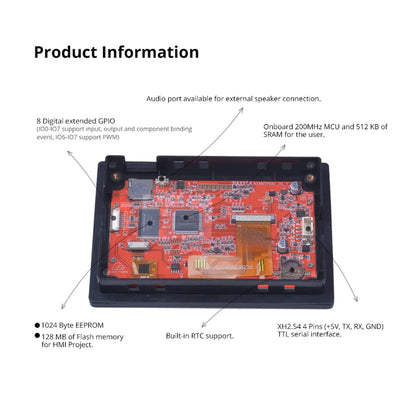 Nextion Intelligent NX4827P043-011C-Y 4,3 inch capacitief display, seriële HMI TFT touchscreen, 480 x 272 LCD-module met behuizing, ondersteunt audiovideo