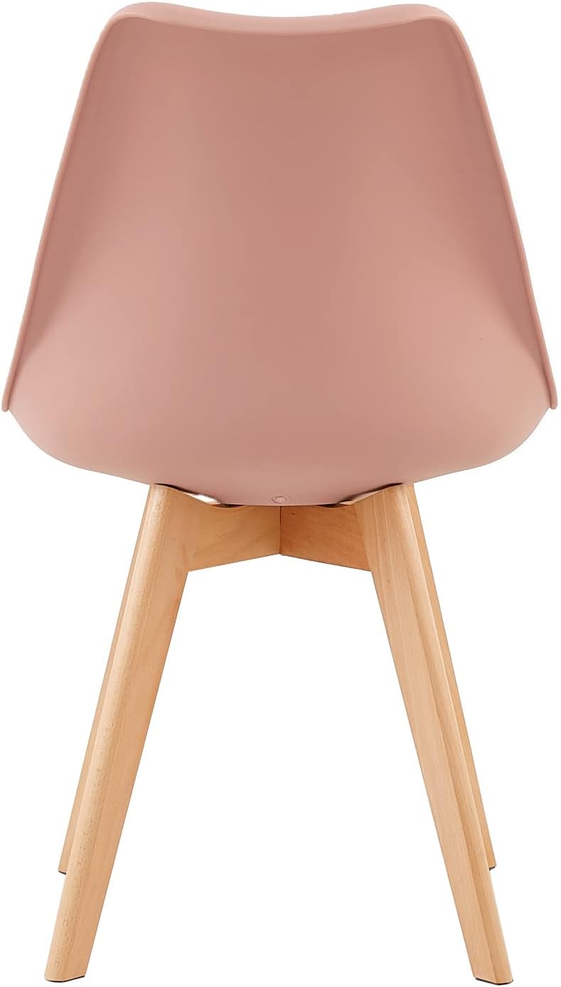 EGGREE Scandinavische eetkamerstoel, SGS-getest, gestoffeerde keukenstoel, retro-bureaustoel met poten van massief beukenhout, roze fumé + turquoise + mintgroen + paarsgrijs, set van 4 stoelen